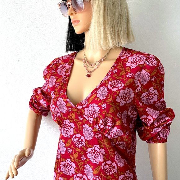 RedFloral Babydoll Minidress | NASTY GAL | Long Sleeve Fall Dress | Size 8 Dress - Picture 8 of 10